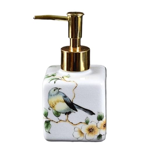TAZYYZUU Orient handgemalte Ölgemälde Blumenlotion Pumpe Nachfüllbare Flasche for Küche Bad, Dekorativer Handseifenspender(White) von TAZYYZUU