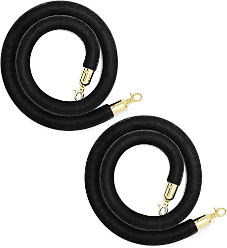 TAZYYZUU Seile, 2er-Pack Absperrseile zur Kontrolle von Menschenmengen mit goldfarbenen Haken, Absperrseil aus Samt for Banken, Geschäfte, Restaurants, Theater, 9,8/8,2/6,5/4, Fuß(Black,2m/6.6ft) von TAZYYZUU