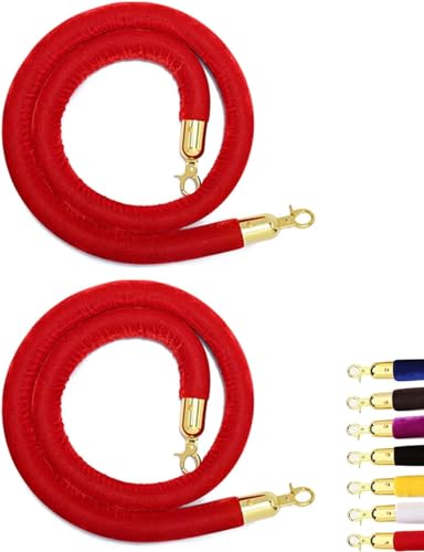 VIP-Absperrseil aus Samt mit vergoldeten Karabinerhaken Edelstahl, gedrehtes rotes Flanell-Pfostenseil for die Kontrolle von Menschenmengen/Warteschlangenabsperrung/Hotels, 2er-Pack(300cm/9.8ft) von TAZYYZUU