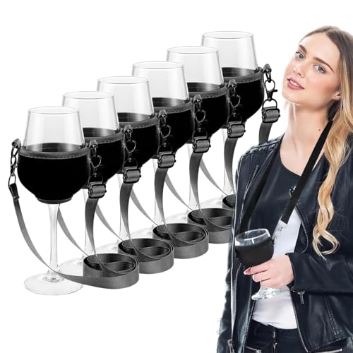 6 Stück Weinglashalter zum Umhängen Weinglas Halterung zum Umhängen, Becherhalter Festival Wine Glass Holder für Weihnachten Geburtstag Hochzeit Party Weinglashalter zum Umhängen Stoff (Schwarz) von TAZZOR