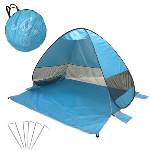 Strandmuschel Pop Up für 2 Personen, 200 * 165 * 130cm UV-Schutz, Mit Aufbewahrungstasche und Erdnägeln, Strandzelt Sonnenschutz, Pop Up Strandmuschel, Beach Tent, Sonnenzelt (Light Blue) von TAZZOR