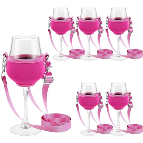 TAZZOR 6 Stück Weinglashalter zum Umhängen Weinglas Halterung zum Umhängen, Becherhalter Festival Wine Glass Holder für Weihnachten Geburtstag Hochzeit Party Weinglashalter zum Umhängen Stoff (Rosa) von TAZZOR