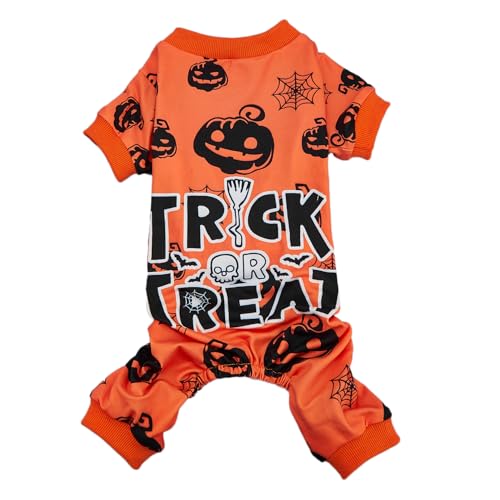 Hund Halloween Pyjamas Weiche Halloween Hundekleidung Kürbis Hunde Pjs Onesie mit Füßen Welpen Pyjamas für Kleine Mittlere Hunde Junge Mädchen Katze Bekleidung S von TBAMTBW