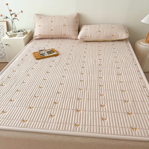 TBATM Gepolsterter Matratzenauflagen, Gestickte Matratzenauflagen Mit 4 Seitlichen Elastischen Gurten, Matratzenauflage Matratzenbezug,Kaffee,200x220cm von TBATM