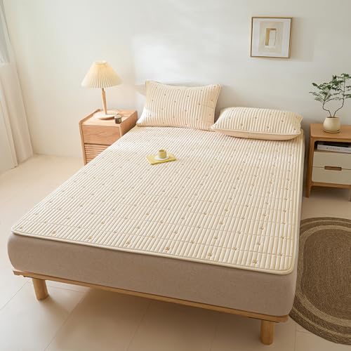 TBATM Matratzenauflage Queen Atmungsaktiv Rutschfester Matratzenschoner Mit Elastischen Bändern, Gesteppter Matratzentopper-Bezug Aus Roher Baumwolle, Waschbar,Flesh,180x220cm von TBATM