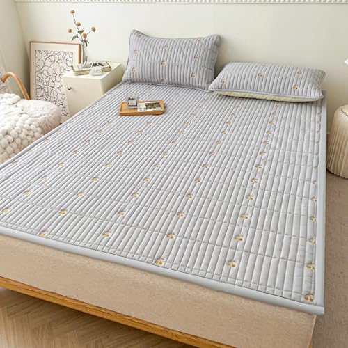 TBATM Queen-Size-Matratze Topper, Futonbett-Matratze rutschfest Weich Bequem Atmungsaktiv Pflegeleicht Gestepptes Bettpolster Für Zuhause Und Hotel,Gray 3,90X200cm von TBATM