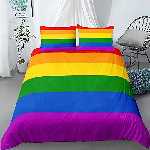 TBBDH Bettwäsche 135 x 200 Farbe Regenbogen 3D Mikrofaser JugendbettwäSche Set, Atmungsaktive Hypoallergene Bettdecke mit Reißverschluss + 2 Kissenbezüge 80x80 cm von TBBDH