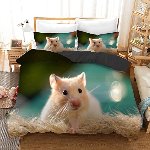 TBBDH Bettwäsche 135x200 Gelber Hamster 3D Mikrofaser JugendbettwäSche Set, Atmungsaktive Hypoallergene Bettdecke mit Reißverschluss + 2 Kissenbezüge 80x80 cm von TBBDH