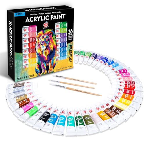TBC Acrylfarben Set 36 x 12ml Acrylic Paint Set Grundlegende und Metallische Farben Wasserfest und Lichtecht Schnell Trocknend, für DIY Stein, Keramik, Holz, Papier von TBC The Best Crafts