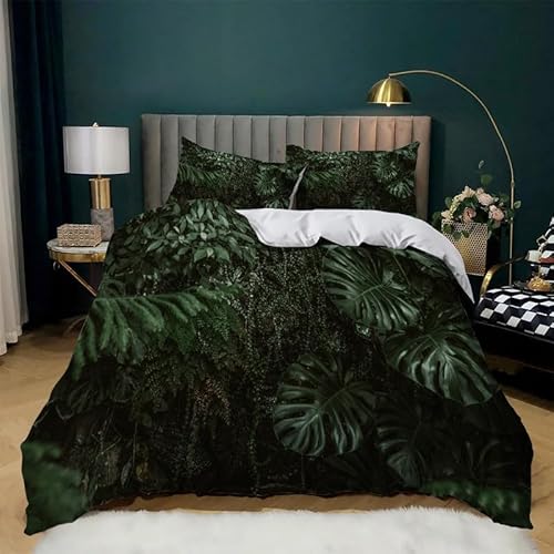 Palmblatt Bettwäsche 200x220cm 3 Teiliges Set 3D Effekt Kuschel Mikrofaser Bettbezug GrüNe Pflanzen mit Reißverschluss Deckenbezug für Jungen Mädchen mit 2 Kissenbezug 80x80cm von TBDXN