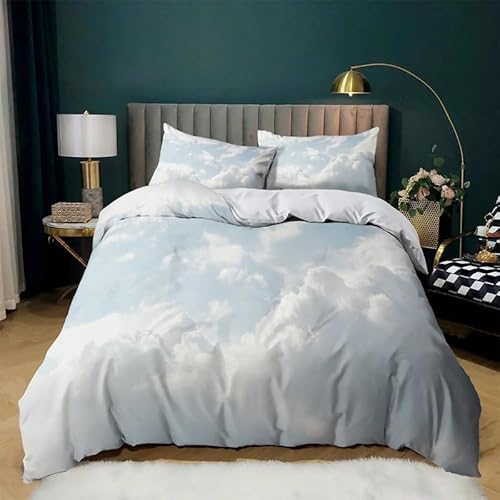 Wolke Bettwäsche 200x200cm 3 Teiliges Set 3D Effekt Kuschel Mikrofaser Bettbezug Weiss mit Reißverschluss Deckenbezug für Jungen Mädchen mit 2 Kissenbezug 80x80cm von TBDXN