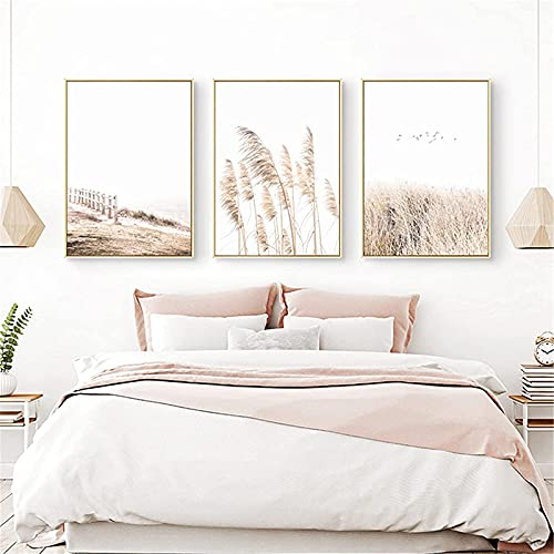 TBDY 3er Beige Beach Poster Set,Home Deko für Schlafzimmer und Wohnzimmer-Pampasgras Boho Beige Natur Wandbilder ohne Bilderrahmen (40x50cm x3) von TBDY