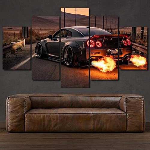 TBDY 5 Teilig Art Bilder Kunstdruck Black Nissan GT-R R35 Liberty Walk Auto Wohnzimmer Wand Bild Kunstdrucke Rahmenlos (40x60cmx2+40x80cmx2+40x100cmx1) von TBDY