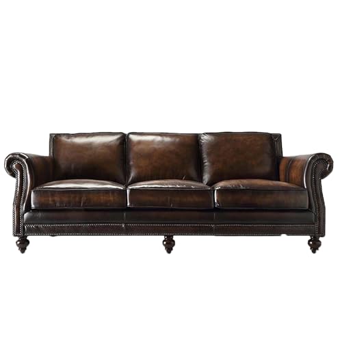 TBJEN Lederliegesofa, Einzelsitzer, Liegesessel, 3-Sitzer-Sofa mit Kissen, modernes langlebiges Wohnmöbel-Set für Wohnzimmer, Vintage-Braun, dreifach von TBJEN