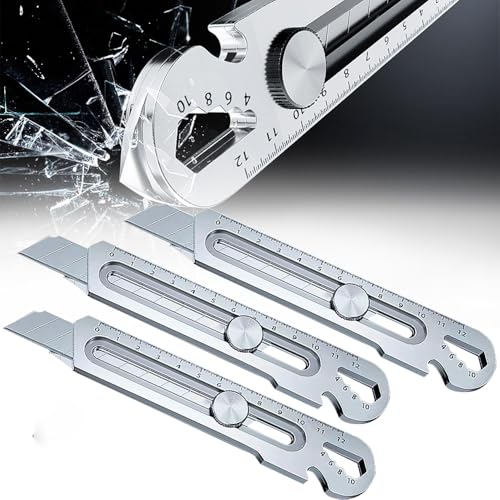 Cuttermesser Profi 18mm, Schweres Mehrzweck Gebrauchsmesser, Edelstahl Universalmesser, Multifunktionales Mehrzweck Robuste Teppichmesser Druckguss Cutter Messer (Silbrig, 3 Pcs) von TBLMPNE