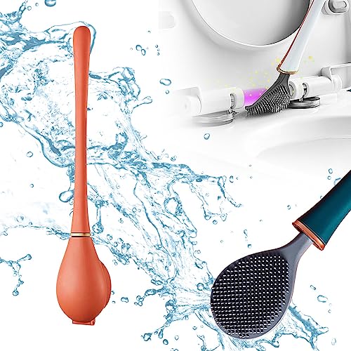 Flexible Toilettenbürste aus Silikon, Klobürste Silikon, Silikon WC Bürste und Behälter,Toilettenbürste silikon für Badezimmer mit Schnell Trocknendem, Schnelle Reinigung Toilet Brush (Orange) von TBLMPNE