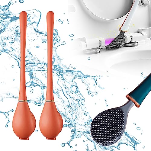 Flexible Toilettenbürste aus Silikon, Klobürste Silikon, Silikon WC Bürste und Behälter,Toilettenbürste silikon für Badezimmer mit Schnell Trocknendem, Schnelle Reinigung Toilet Brush (Orange 2 Stück) von TBLMPNE