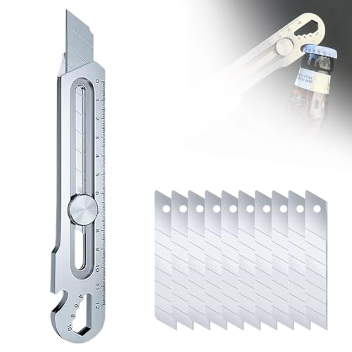 Profi Cuttermesser Set, 2025 Neu Edelstahl Universalmesser mit Extra 10 Pcs 18mm Abbrechklinge, Multifunktionales Mehrzweck Robuste Teppichmesser Druckguss Cutter Messer (1 Stück) von TBLMPNE