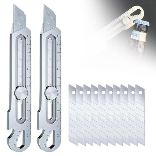 Profi Cuttermesser Set, 2025 Neu Edelstahl Universalmesser mit Extra 10 Pcs 18mm Abbrechklinge, Multifunktionales Mehrzweck Robuste Teppichmesser Druckguss Cutter Messer (2 Stück) von TBLMPNE