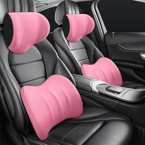 TBLMPNE Ergonomische Kopfstütze und Lendenkissen für Autositze, Memory Foam Lendenwirbelstützkissen für Bürostuhl und Autositz zur Linderung von Rückenschmerzen (Rosa, Lumbalkissen) von TBLMPNE