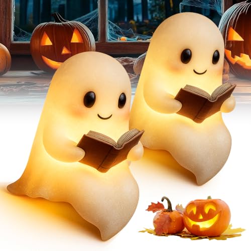 TBLMPNE Halloween Deko Geister, 2025 Neu Halloween Geister Nachtlicht, Niedliches 3D LED Nachtlicht, geeignet für Partys, Wohnzimmer, Schlafzimmer, Arbeitszimmer und Kamin Dekoration (2 Pcs, Große) von TBLMPNE