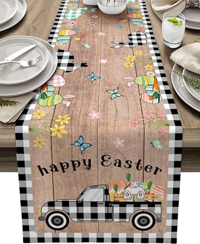 Tischläufer Ostern Osterdeko Modern, Hase Karotten Frohe Ostern Tischläufer, Waschbar Modern Frühling Küche Esstisch Dekoration für drinnen und draußen Urlaub Party Wohnzimmer Dekor (14#, 33cm*183cm) von TBLMPNE