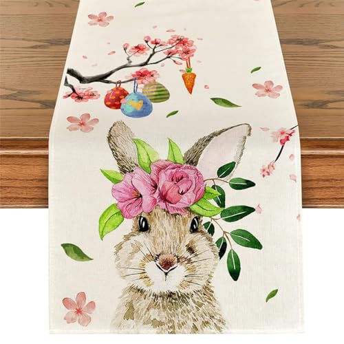 Tischläufer Ostern Osterdeko Modern, Hase Karotten Frohe Ostern Tischläufer, Waschbar Modern Frühling Küche Esstisch Dekoration für drinnen und draußen Urlaub Party Wohnzimmer Dekor (20#, 33cm*183cm) von TBLMPNE