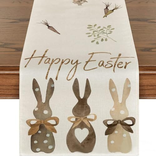 Tischläufer Ostern Osterdeko Modern, Hase Karotten Frohe Ostern Tischläufer, Waschbar Modern Frühling Küche Esstisch Dekoration für drinnen und draußen Urlaub Party Wohnzimmer Dekor (6#, 33cm*183cm) von TBLMPNE