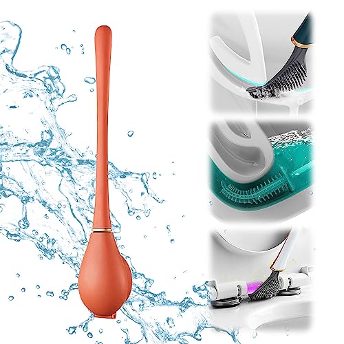 Toilettenbürste Silikon, Flexible Toilettenbürste aus Silikon, Klobürste Silikon WC Bürste und Behälter für Badezimmer mit Schnell Trocknendem, Schnelle Reinigung Toilet Brush (2 Stück Orange) von TBLMPNE