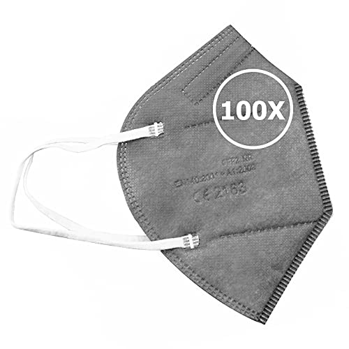 TBOC FFP2 Masken - [Packung 100 Einheiten] Einwegmasken [Grau] 5 Schichten [Nicht wiederverwendbar] Atmungsaktives Falten mit Nasenklemme [Zertifiziert und Genehmigt CE 2163] Premium Qualität von TBOC