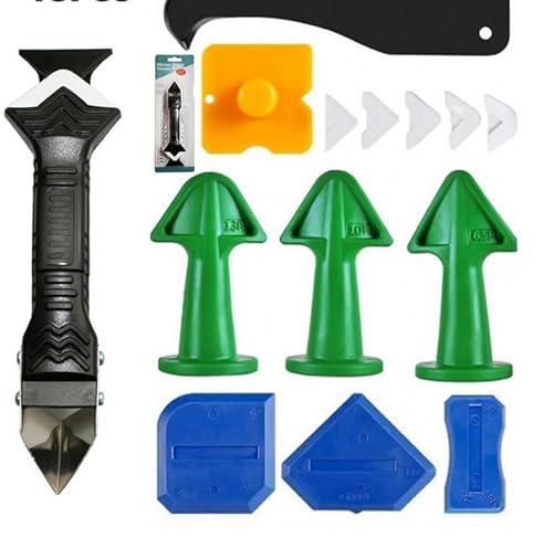 17-teiliges Kartuschenpresse Set,Silikon-Kartuschenpistole,Silikon Spritzpistole Profi Kartuschenpresse,Werkzeug zum Entfernen von Dichtungsmasse,für Badezimmer, Küche, Boden, Fenster,Spülbeckenfugen von TBRFP