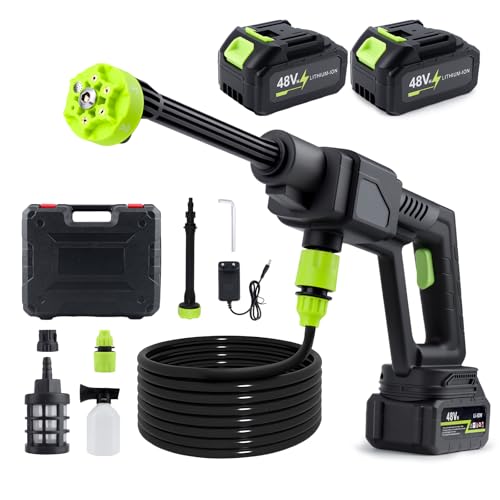 Akku Hochdruckreiniger,Max.40Bar,48V,6L/Min,Mobiler Hochdruckreiniger mit 2 x 10000mAh Wiederaufladbarem Akkus,6-in-1-Düse,Schaumsprüher und 5M Schlauch,Cordless Pressure Washer für Autos,Zäunen,Böden von TBRFP