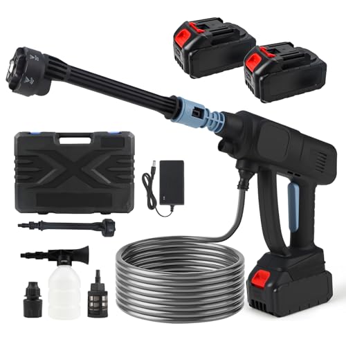 Akku Hochdruckreiniger,50Bar,6L/Min, Mobiler Hochdruckreiniger mit 2*1.0Ah Wiederaufladbarem Akkus(48V),6-in-1-Düse und 5M Schlauch, Cordless Pressure Washer für Reinigung von Autos,Zäunen,Böden,Rasen von TBRFP