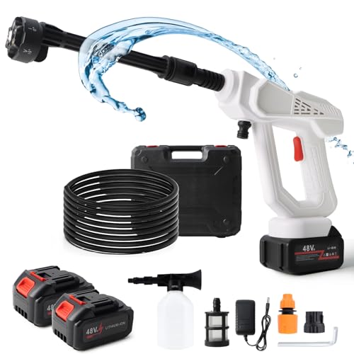 Akku Hochdruckreiniger,Max.40Bar,4L/Min,Mobiler Hochdruckreiniger mit 2 x Wiederaufladbarem 8.0Ah Akkus,6-in-1-Düse,5M Schlauch und Schaumsprüher,Cordless Pressure Washer für Autos,Zäunen,Böden von TBRFP