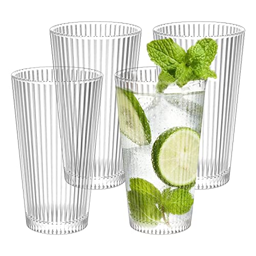 Camping Gläser Plastik, Trinkgläser Kunststoff 4er-Set,Stapelbare Bruchsichere Klare Trinkgläser,600ml Wiederverwendbare Plastikbecher,Bpa-Frei,Kunststoff Trinkbecher für Picknicks,Camping,Grillabende von TBRFP
