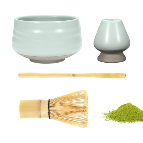 Matcha Set mit Geschenkbox, 4 Stück Matcha Set, Japanisches Tee-Set,Matcha Tea Set,Matcha-Schneebesen-Set,Keramik Matcha Kit Enthält Matcha-Schale,Matcha-Schneebesen,Schneebesenhalter,Matcha-Löffel von TBRFP