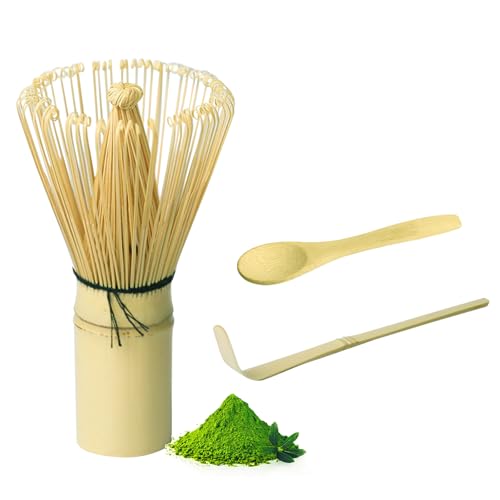Matcha Set,Bambus Matcha Besen und Matcha Löffel 3er Set,Natural Bamboo Matcha Whisk mit Traditionelle Schaufel, Traditioneller Löffel,Handgefertigter Bambusbesen Matcha-Schneebesen,Matcha Tee Zubehör von TBRFP