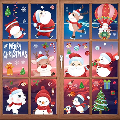 12 Blätter Weihnachtsdeko Fenster Weihnachten Fensterbilder Weihnachten Fenstersticker Fensteraufkleber PVC Fensterdeko Selbstklebend für Türen Schaufenster von TBSCWYF