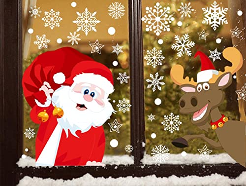 9 sheets Schneeflocken Fensterdeko Fensterbilder für Weihnachten Winter Dekoration Türen Schaufenster Vitrinen Glasfronten Schneeflocke Fensteraufkleber Spähen des Weihnachtsmanns Weihnachtselche von TBSCWYF