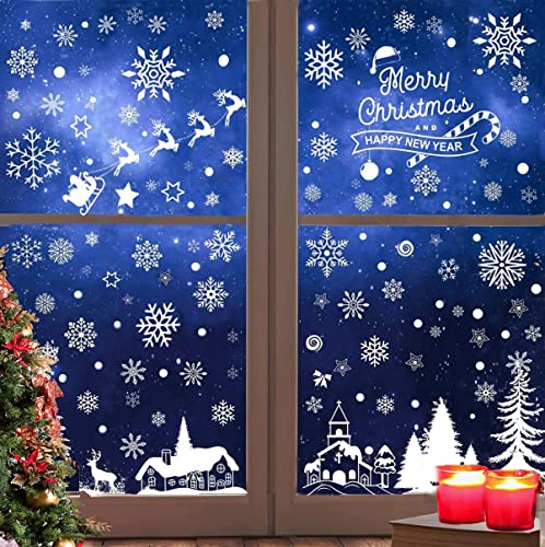 Schneeflocken Fensterbilder Weihnachten Selbstklebend Fensterdeko Weihnachten Weiß Winterdeko Fenster PVC Schneeflocken Fensterbild für Türen Schaufenster Vitrinen Deko von TBSCWYF