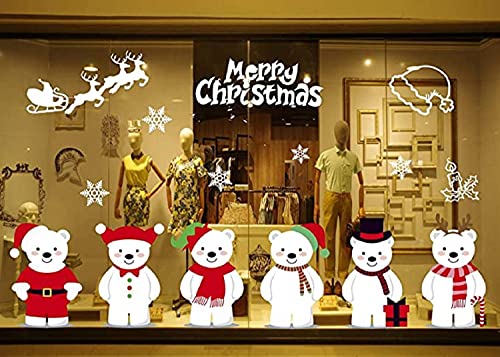 TBSCWYF Fensterbilder Weihnachten Selbstklebend Schneeflocken Fensterdeko Weihnachten PVC Weihnachtsdeko Fenster Winter Wiederverwendbar als Deko Weihnachten 6 Kleine Bären PVC Fenstertattoo Set von TBSCWYF