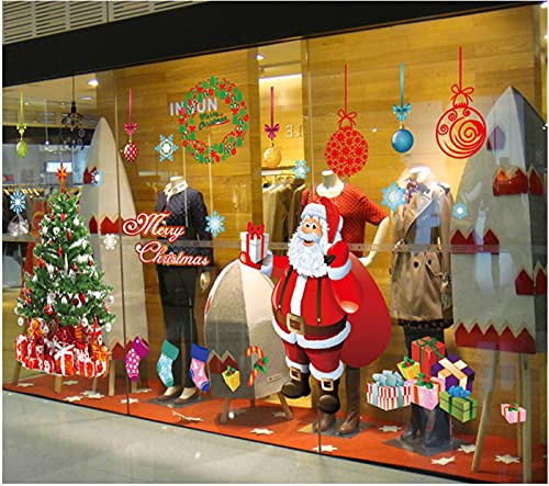 TBSCWYF Fensterbilder von Weihnachtsmann für Weihnachten Vitrine Dekoration Fensterdeko Set Weihnachten Fenster Extra Large Fenster Klemmen Sie Zu Weihnachtsmann Rentier Aufklebern Mit Schneeflocken von TBSCWYF