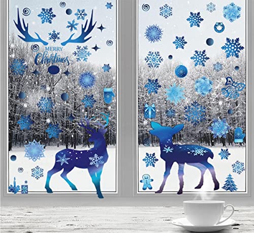 Weihnachten Fenstersticker Weihnachten Selbstklebend Fensterbilder Weihnachten Fensteraufkleber PVC Für Türen Schaufenster Vitrinen Winter Deko Weihnachtsdeko Fensterdeko Blauer Elch von TBSCWYF