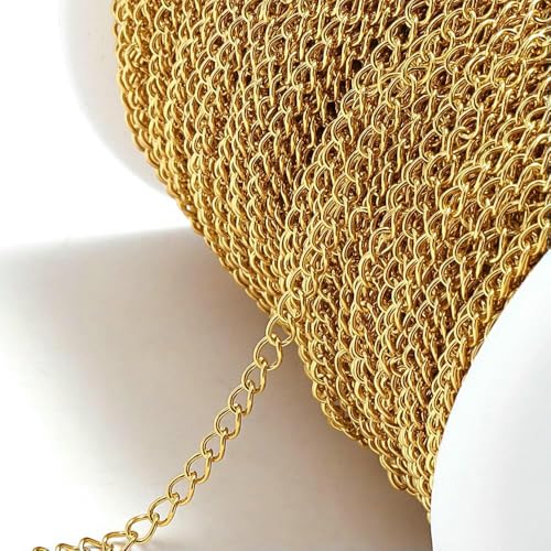 10 Meter/Rolle Edelstahlketten 2/3/5 mm Goldketten für Armbandverlängerungsketten DIY-Schmuckkomponenten Kein Verblassen - 10 Meter - Gold - 2 x 3,0 mm 10 Meter/Rolle Edelstahlketten 2/3/5 mm Goldketten für Armbandverlängerungsketten DIY-Schmuckkomponenten Kein Verblassen - 10 Meter - Gold - 2 x 3,0 mm von TBSKUY