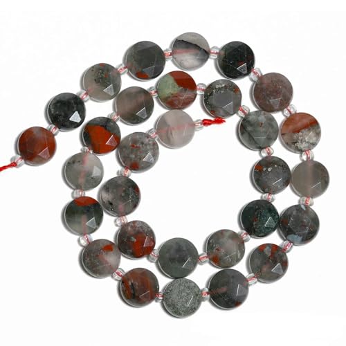 10 mm AAA facettierte Münze Naturstein Amazonit Lapislazuli Quarz Perlen Abstandsperlen für Schmuckherstellung DIY Charms Armbänder-Afrikanischer Blutstein-10 Stück von TBSKUY
