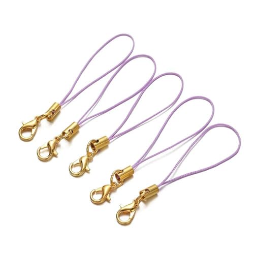 20–100 Stück goldfarbenes Schlüsselanhängerseil mit Karabinerverschluss, Lanyard, Lariat-Gurt, Schnüre zum Selbermachen von Schlüsselanhängern, Anhängern, Schmuckherstellung, Hellviolett, 100 von TBSKUY