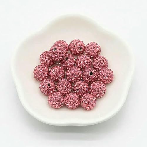 20 Stück 10 mm gemischte Farben Glas Strass Ton Set Runde Perlen, Disco-Stil Kristall Shambhala Perlen für DIY Schmuckherstellung Handwerk-Rosa-10 mm 20 Stück von TBSKUY