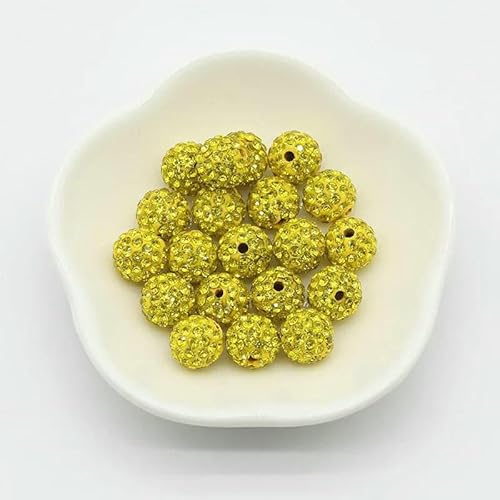 20 Stück 10 mm gemischte Farben Glas Strass Ton Set Runde Perlen, Disco-Stil Kristall Shambhala Perlen für DIY Schmuckherstellung Handwerk-Zitronengelb-10 mm 20 Stück von TBSKUY