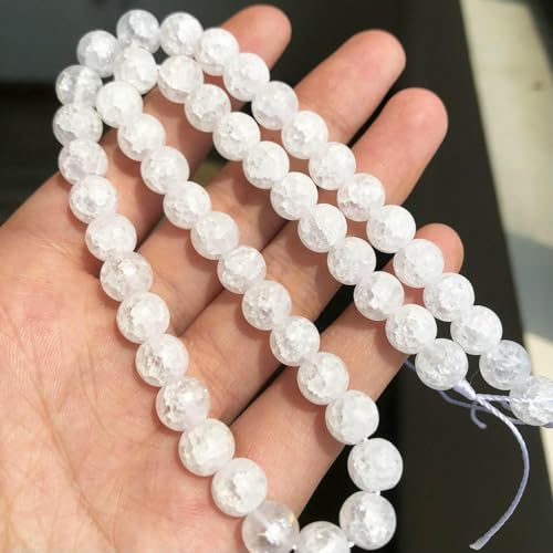 4 6 8 10 12 mm weiße, gesprungene Kristallperlen, runde, lose Abstandsperlen für die Schmuckherstellung, DIY-Armbandanhänger, Zubehör, 15 Zoll, Mattweiß, 10 mm (ca. 36 Stück) von TBSKUY