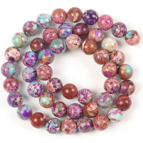 4 6 8 10 mm Natursteinperlen, bunte Meeressediment-Jaspis-Türkis-Perlen, runde Perlen zur Schmuckherstellung, DIY-Armbänder, Zubehör – Lila Blume – 6 mm von TBSKUY